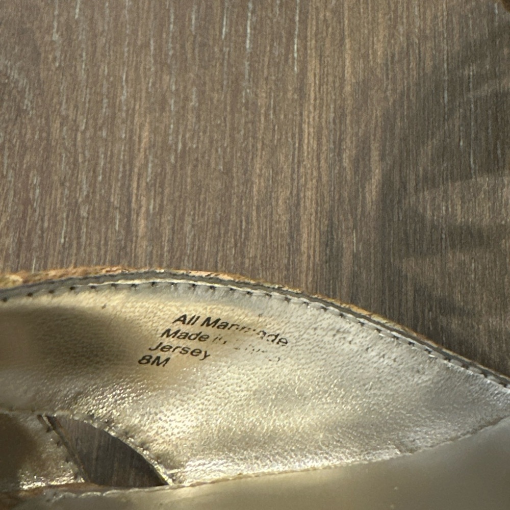 Alfani Jersey‎ Cork Wedge Gold Reptile Pattern Strappy Sandals Shoes Size 8M - Picture 8 of 11